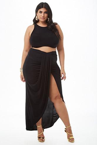 Forever21 Plus Size Sheeny Drapey High-low Skirt