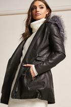 Forever21 Hooded Faux Leather Longline Jacket