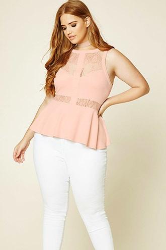 Forever21 Plus Women's  Plus Size Lace Panel Peplum Top