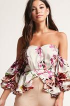 Forever21 Satin Floral Ruffle Top