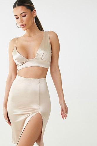 Forever21 Satin Crop Top & Mini Skirt Set