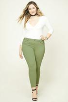 Forever21 Plus Women's  Light Olive Plus Size High-rise Denim Pants