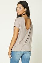 Forever21 Women's Taupe Boxy V-cut Back Top