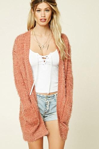 Forever21 Women's  Ginger Fuzzy Knit Cardigan
