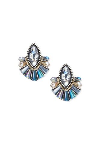 Forever21 Faux Gemstone Teardrop Studs (grey/multi)