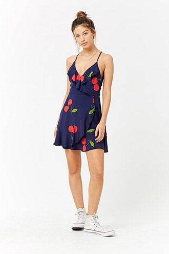 Forever21 Cherry Print Surplice Ruffle-trim Dress