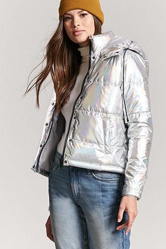Forever21 Metallic Hooded Puffer Jacket