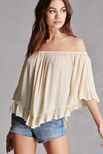 Forever21 Off-the-shoulder Ruffle-trim Top