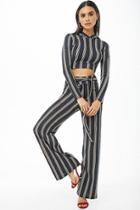 Forever21 Striped Cropped Hoodie & Pants Set