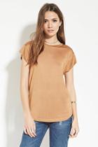 Love21 Women's  Camel Contemporary Curved-hem Top