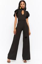 Forever21 Ruffled-sleeve Cutout Wide-leg Jumpsuit