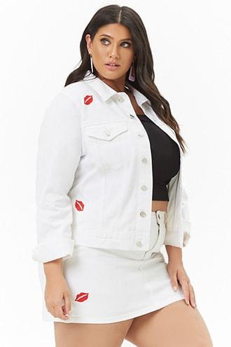 Forever21 Plus Size Embroidered Lips Denim Jacket