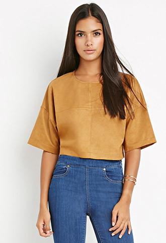 Love21 Paneled Faux Suede Top