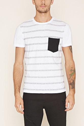 21 Men Men's  White & Black Geo Print Tee