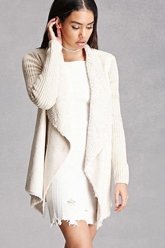 Forever21 Faux Fur Trim Shawl Cardigan