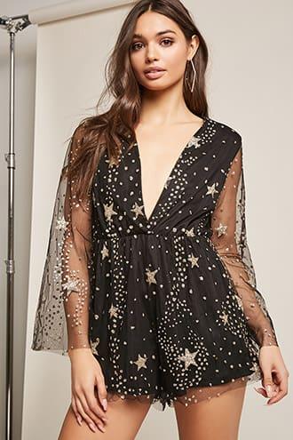 Forever21 Sheer Mesh Star Glitter Romper