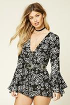 Forever21 Women's  Floral Lace-up Front Romper