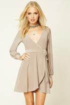 Forever21 Women's  Taupe Surplice-front Mini Dress