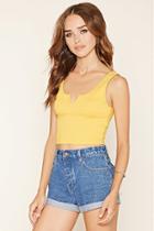 Forever21 Women's  Mustard Ribbed Knit Crop Top