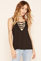 Forever21 Women's  Black Strappy V-neck Tank