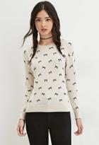 Forever21 Women's  Oatmeal & Black Ribbon Print Sweater