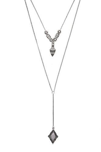 Forever21 B.silver Etched Faux Stone Necklace Set