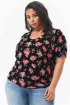 Forever21 Plus Size Slub Knit Floral High-low Top
