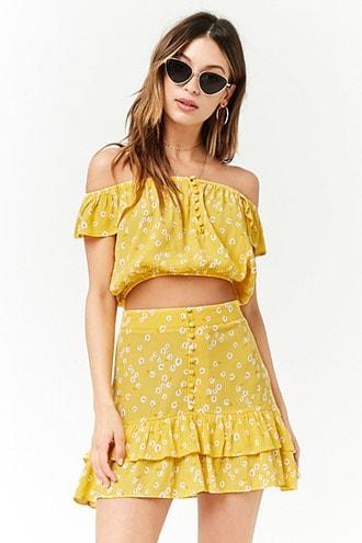 Forever21 Calla Lily Print High-low Skirt