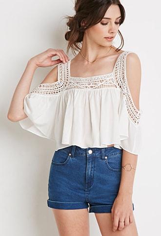 Forever21 Crocheted Open-shoulder Crop Top