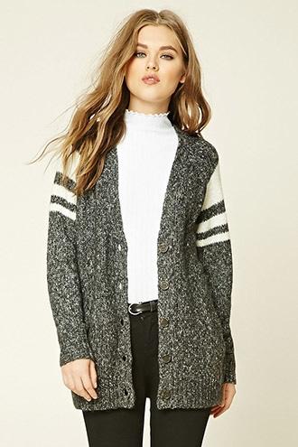 Forever21 Women's  Black & Cream Marled Knit Cardigan