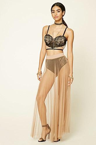 Forever21 Women's Sheer Pleated Maxi Skirt