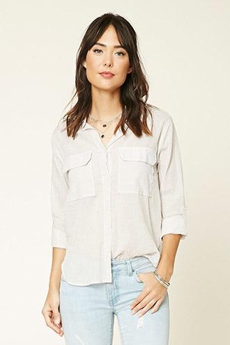 Forever21 Women's  Pinstripe Pocket Shirt