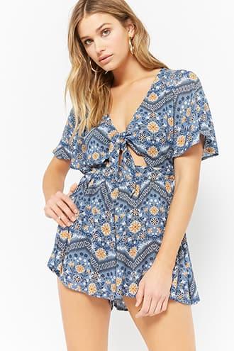 Forever21 Floral Paisley Cutout Romper