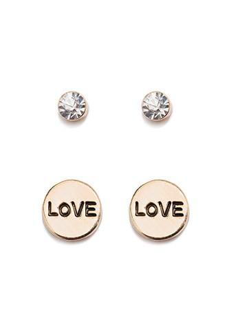 Forever21 Love Stud Set (gold/clear)