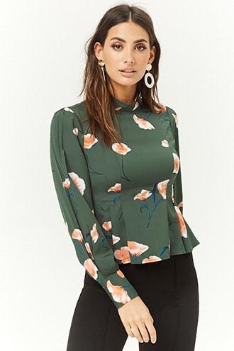 Forever21 Satin Floral Pleated Top
