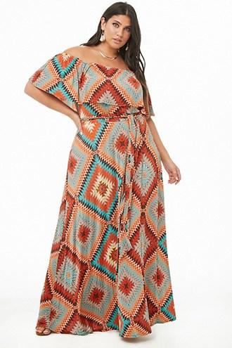 Forever21 Plus Size Geo Flounce Maxi Dress