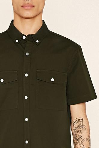 21 Men Men's  Flap-pocket Cotton Shirt