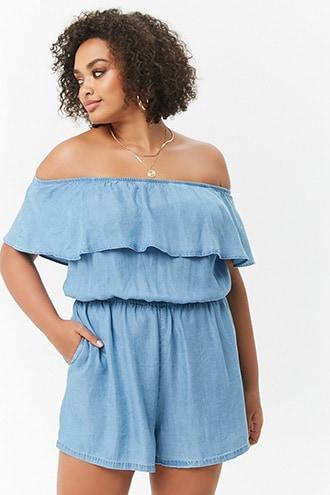 Forever21 Plus Size Chambray Flounce Romper