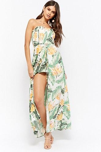 Forever21 Leaf Print Maxi Skort Romper