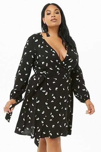Forever21 Plus Size Fan Print Surplice Dress