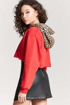Forever21 Leopard Print Crop Hoodie