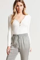 Forever21 Zip-front Ribbed Top