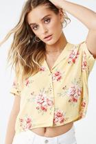 Forever21 Floral Cuffed-sleeve Shirt