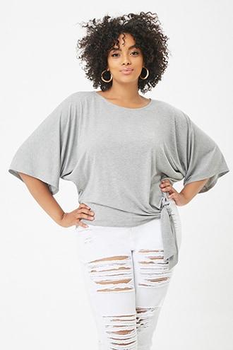 Forever21 Plus Size Slub Knit Tie-front Dolman-sleeve Top