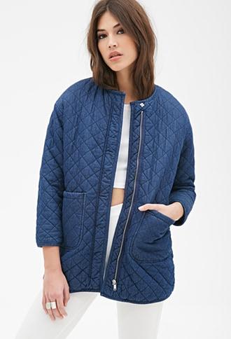 Forever21 Quilted Collarless Denim Coat
