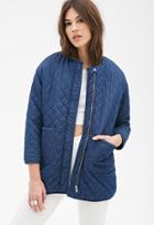 Forever21 Quilted Collarless Denim Coat