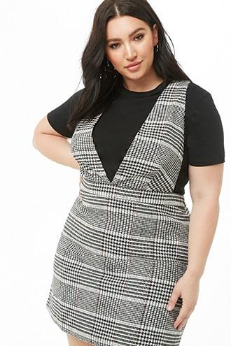 Forever21 Plus Size Houndstooth Pattern Pinafore Dress