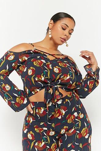 Forever21 Plus Size Floral Print Open-shoulder Top