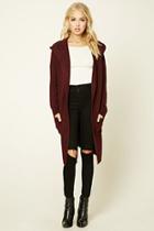 Forever21 Women's  Berry Fuzzy Hooded Cardigan