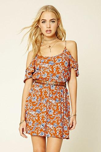 Forever21 Floral Open-shoulder Dress
